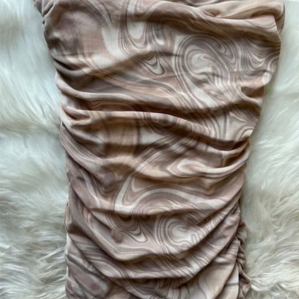 Strapless Nude/Brown Marble Corset Mini Dress